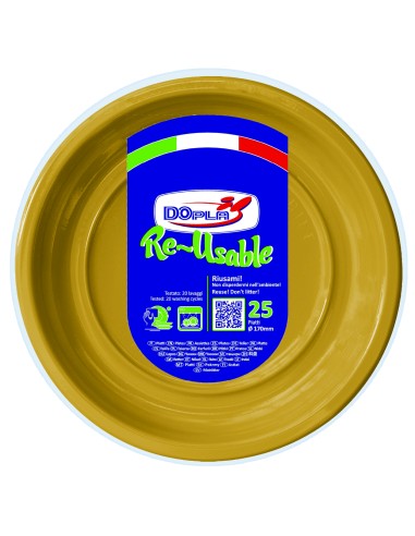 PIATTO PLASTICA RIUTILIZZABILE Ø 22CM ORO 25PZ - L'Officina