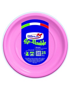 PIATTO PLASTICA RIUTILIZZABILE Ø 22CM ROSA 25PZ - L'Officina