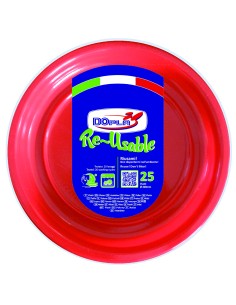 PIATTO PLASTICA RIUTILIZZABILE Ø 22CM ROSSO 25PZ - L'Officina