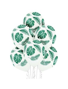 PALLONE LATTICE 12" 30CM BIANCO FOGLIE VERDI TROPICAL 50PZ -