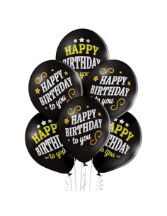 PALLONE LATTICE 12" 30CM NERO STELLE ORO 50PZ - L'Officina