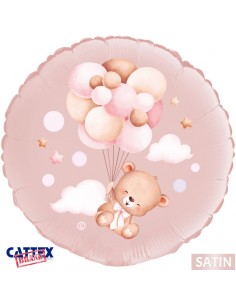 PALLONE MYLAR 18" ORSETTO ROSA CON PALLONCINI 45CM - L'Officina
