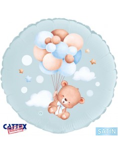 PALLONE MYLAR 18" ORSETTO CELESTE CON PALLONCINI 45CM -
