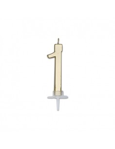 CANDELA NUMERO 1 CERA ITALIC METAL ORO 7CM - L'Officina delle