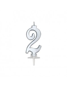 CANDELA NUMERO 2 CERA ITALIC METAL ARGENTO 7CM - L'Officina