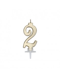 CANDELA NUMERO 2 CERA ITALIC METAL ORO 7CM - L'Officina delle