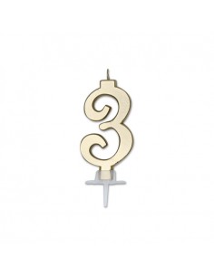 CANDELA NUMERO 3 CERA ITALIC METAL ORO 7CM - L'Officina delle