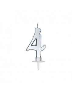 CANDELA NUMERO 4 CERA ITALIC METAL ARGENTO 7CM - L'Officina