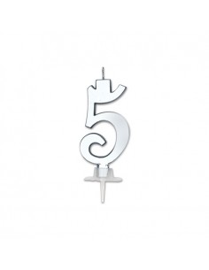 CANDELA NUMERO 5 CERA ITALIC METAL ARGENTO 7CM - L'Officina