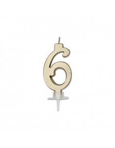 CANDELA NUMERO 6 CERA ITALIC METAL ORO 7CM - L'Officina delle