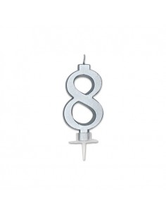 CANDELA NUMERO 8 CERA ITALIC METAL ARGENTO 7CM - L'Officina