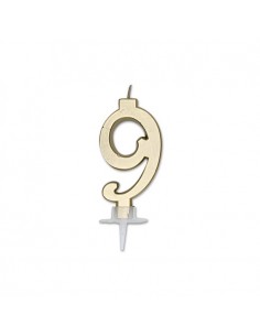 CANDELA NUMERO 9 CERA ITALIC METAL ORO 7CM - L'Officina delle