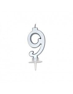 CANDELA NUMERO 9 CERA ITALIC METAL ARGENTO 7CM - L'Officina
