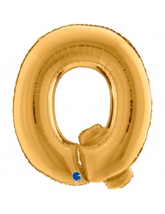 PALLONE MYLAR MEGA LETTERA "Q" ORO 102CM - L'Officina delle