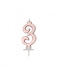 CANDELA NUMERO 3 CERA ITALIC METAL ROSE GOLD 7CM - L'Officina