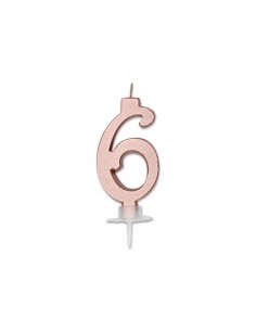 CANDELA NUMERO 6 CERA ITALIC METAL ROSE GOLD 7CM - L'Officina