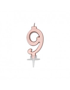 CANDELA NUMERO 9 CERA ITALIC METAL ROSE GOLD 7CM - L'Officina