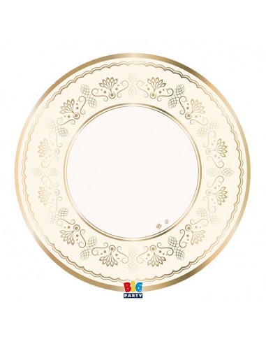 6 SOTTOPIATTI CARTA 32CM ROYAL IVORY BORDO ORO METAL -