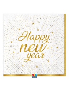 16 TOVAGLIOLI 33X33 HAPPY NEW YEAR DECORI ORO METAL -