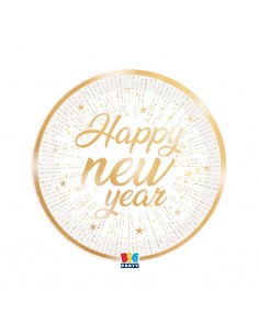 6 PIATTI CARTA 18 CM HAPPY NEW YEAR DECORI ORO METAL -