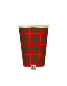 6 BICCHIERI CARTA CC.200 NATALE TARTAN GOLD BORDO ORO METAL -