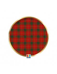 6 PIATTI CARTA NATALE TARTAN GOLD 18CM BORDO ORO METAL -