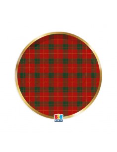 6 PIATTI CARTA NATALE TARTAN GOLD 22CM BORDO ORO METAL -