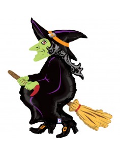 PALLONE MYLAR STREGA befana SULLA SCOPA FLYING WITCH 97CM -