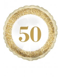 PALLONE MYLAR 18" 50 ANNI ANNIVERSARIO GLITTER GOLD 45CM 1PZ -