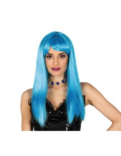 PARRUCCA LUNGA LISCIA CON FRANGIA AZZURRA - L'Officina delle