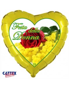 PALLONE CUORE MYLAR 18" FESTA DELLA DONNA MIMOSE 45CM -