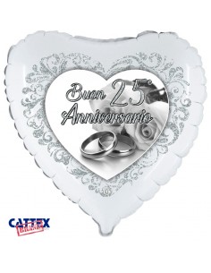 PALLONE MYLAR CUORE 18" BUON 25° ANNIVERSARIO 45CM 1PZ -