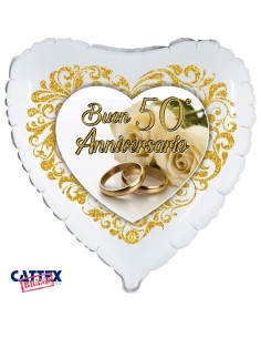 PALLONE MYLAR CUORE 18" BUON 50° ANNIVERSARIO 45CM 1PZ -