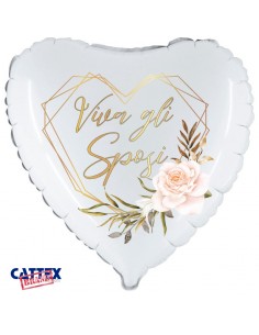 PALLONE MYLAR CUORE 18" VIVA GLI SPOSI 45CM 1PZ - L'Officina