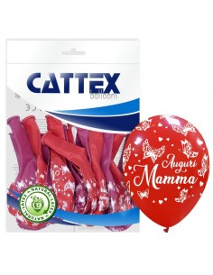 BUSTA 20  PALLONI LATTICE 12" "AUGURI MAMMA" FARFALLE 30CM