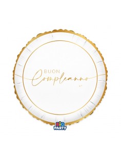 PALLONE MYLAR 18" 45CM BLU BUON COMPLEANNO BIANCO-ORO -