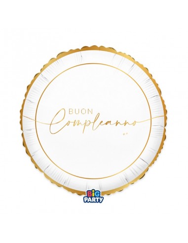 PALLONE MYLAR 18" 45CM BLU BUON COMPLEANNO BIANCO-ORO -