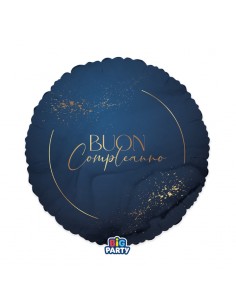 PALLONE MYLAR 18" 45CM BLU BUON COMPLEANNO NAVY-ORO -