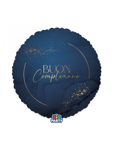PALLONE MYLAR 18" 45CM BLU BUON COMPLEANNO NAVY-ORO -
