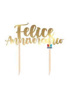 TOPPER CAKE FELICE ANNIVERSARIO 20X16 ORO METAL - L'Officina