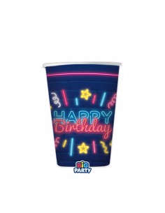 6 BICCHIERI CARTA 250CC HAPPY BIRTHDAY NEON