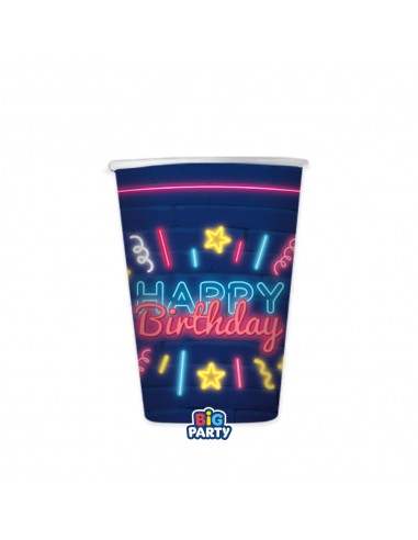 6 BICCHIERI CARTA 250CC HAPPY BIRTHDAY NEON