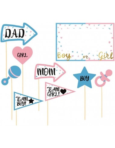 SET PHOTO BOOTH "IT'S A BOY / IT'S A GIRL" CON CORNICE  12 PZ