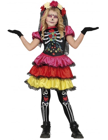 COSTUME CATRINA DIA DE LOS MUERTOS  BIMBA 5 - 6 ANNI