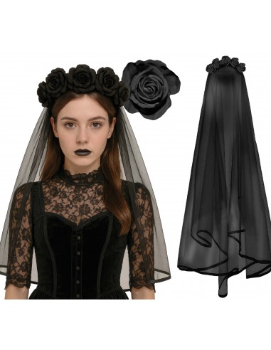 CERCHIETTO CON VELO E FIORI NERI