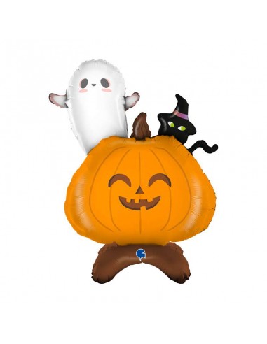 PALLONE MYLAR FANTASMA CON ZUCCA E GATTO NERO 76CM - L'Officina