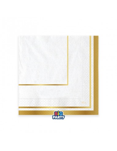 16 TOVAGLIOLI 33X33CM CLASSIC BIANCO RIGO ORO GOLD METAL -