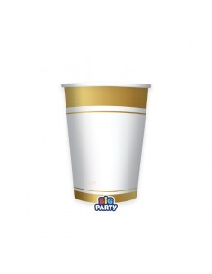 6 BICCHIERI CARTA250CC CLASSIC BIANCO RIGO ORO GOLD METAL -