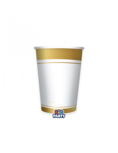 6 BICCHIERI CARTA250CC CLASSIC BIANCO RIGO ORO GOLD METAL -
