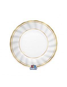 6 PIATTI CARTA Ø 20CM CLASSIC BIANCO RIGO ORO GOLD METAL -